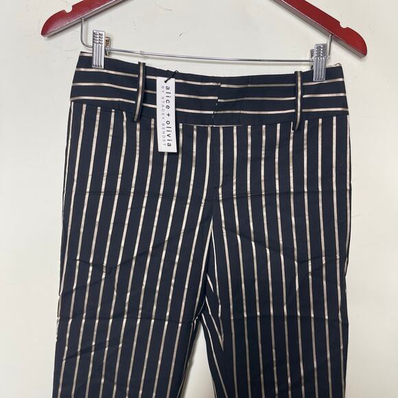 New Alice + Olivia black gold stripe mid rise ankle zip pants sz 2 - Picture 10 of 10